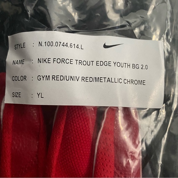 Nike Trout Force Edge Batting Gloves 2.0 Youth Large Red/Metallic Chrome - Picture 4 of 15